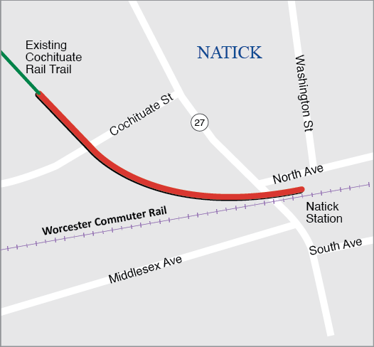 Natick: Cochituate Rail Trail Extension (MBTA Station to Mechanic Street)—Natick Center Connection